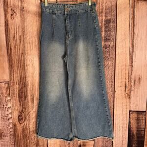 Zero Plus Cropped Denim Culottes Wide Leg Medium Wash Blue Jeans Size 27 Casual
